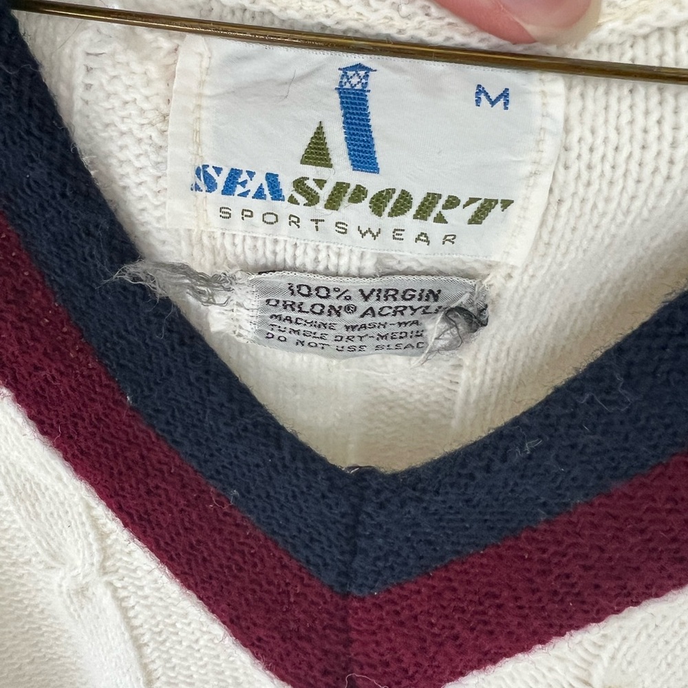 Men’s Medium Cream Cable Knit Sweater Seasport Sportswear - Picture 3 of 12